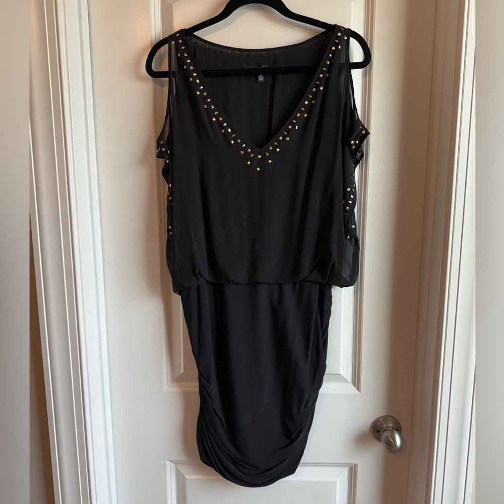 Nine West Black Embellished Ruched Mini Dress